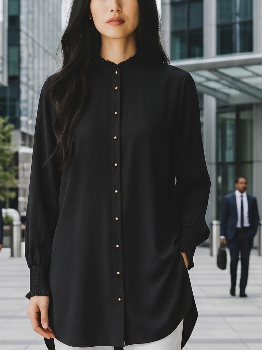 Soft Surroundings Black poly/spandex gold button shirt Large